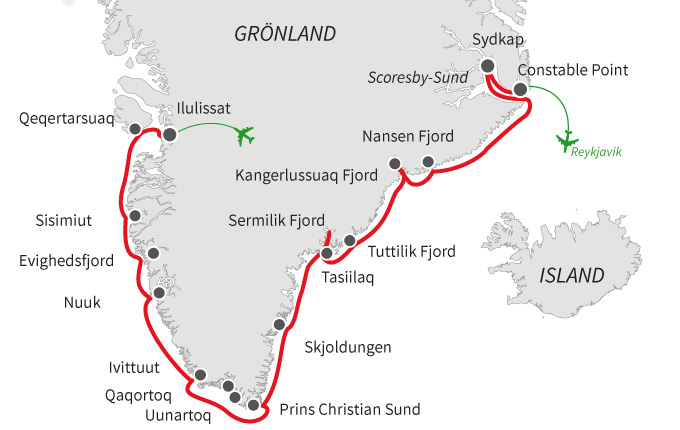 Grönland von West nach Ost