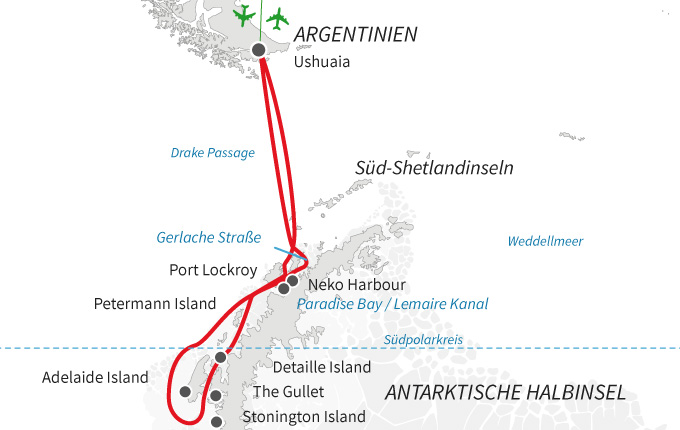 Antarktische Halbinsel und Südpolarkreis
