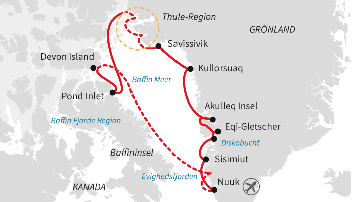Routenkarte: Kurs auf die ultimative Thule-Region