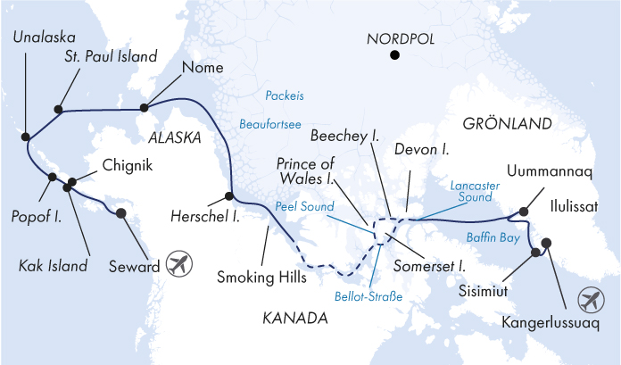 Routenkarte: Expedition Nordwestpassage