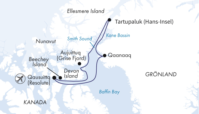 Routenkarte: Ellesmere Island und Nordgrönland