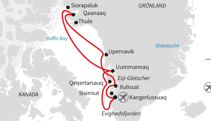 Routenkarte: Grönlands hoher Norden