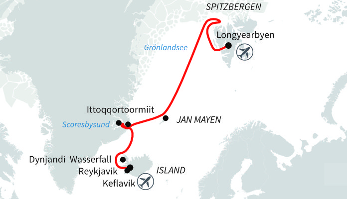 Routenkarte: Inseln und Fjorde der Arktis