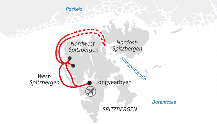 Routenkarte: Spitzbergen – Paradies in der Arktis