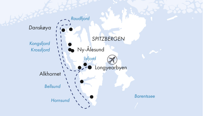 Routenkarte: Frühling auf Spitzbergen