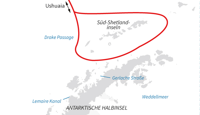 Routenkarte: Abenteuer Antarktische Halbinsel