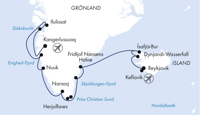 Routenkarte: Expedition Island, Grönland & Diskobucht