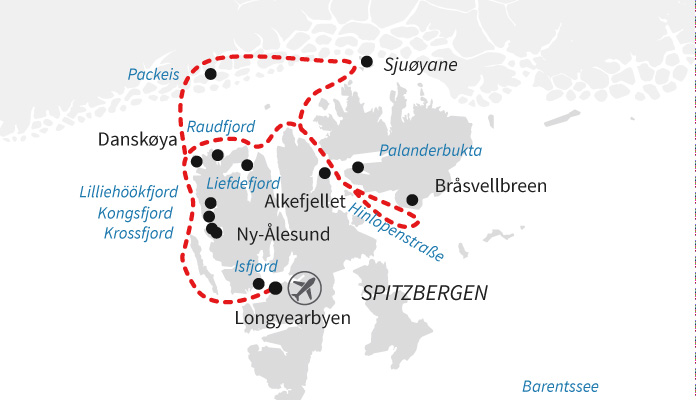 Routenkarte: Spitzbergen entdecken – Packeis Extra