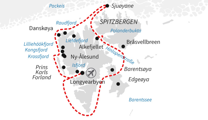Routenkarte: Spitzbergen entdecken