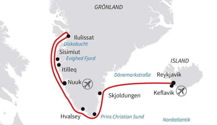 Routenkarte: Gletscher, Fjorde & Wikingergeschichte