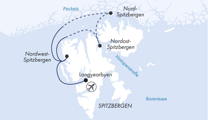 Routenkarte: Spitzbergen – Paradies in der Arktis