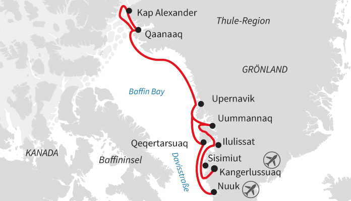 Routenkarte: Westgrönland: Abenteuer im hohen Norden